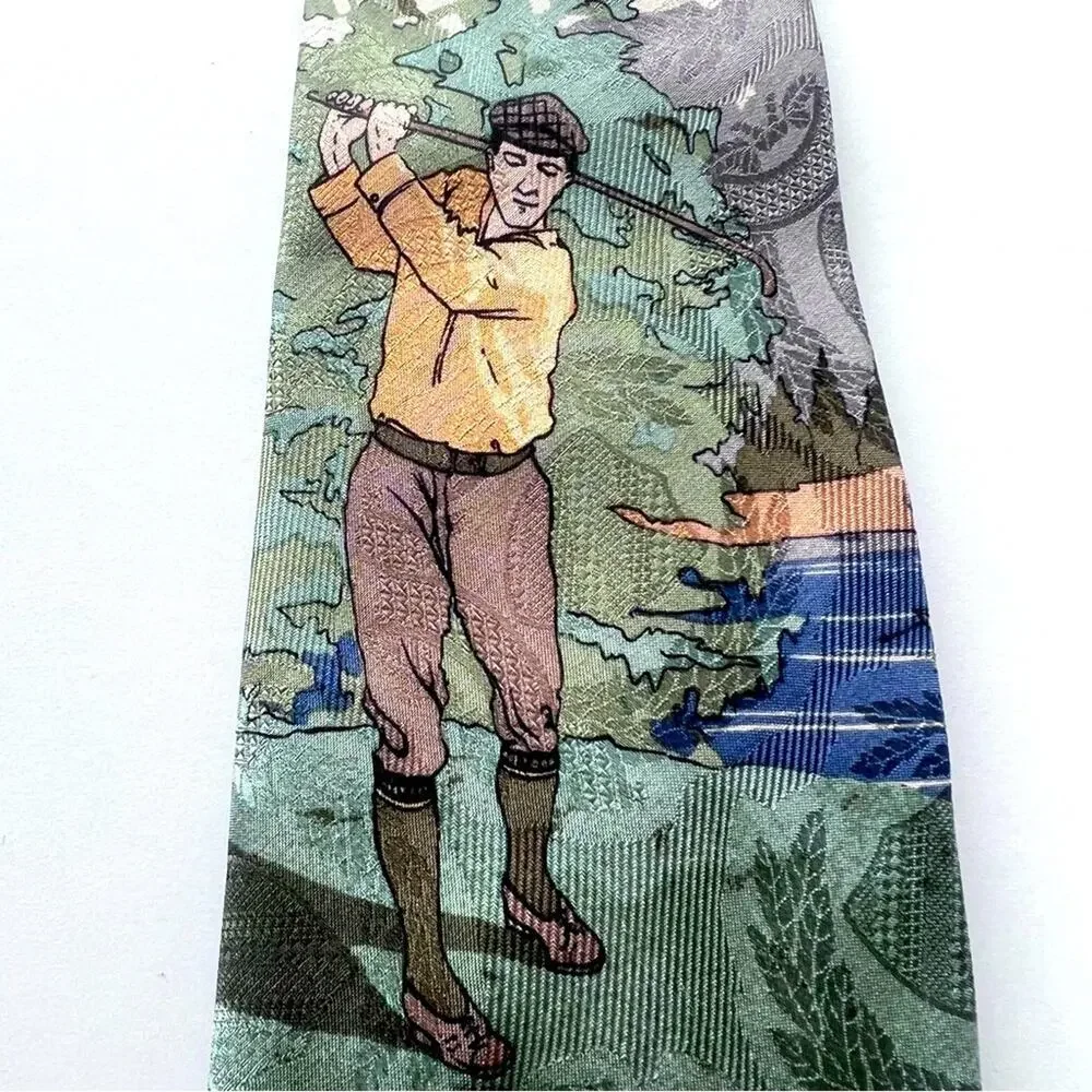 Robert Talbott Vintage Pure Silk Hand Sewn Golf Scene  Neck Tie Business Casual